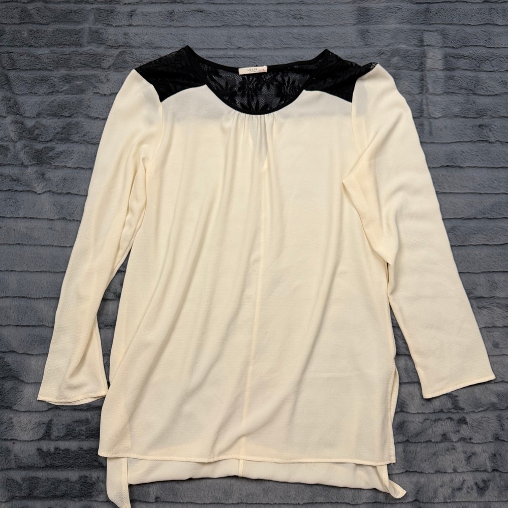 Le Lis Womens Cream Long Sleeve Lace Yoke Blouse Keyhole Back Ivory Top Medium